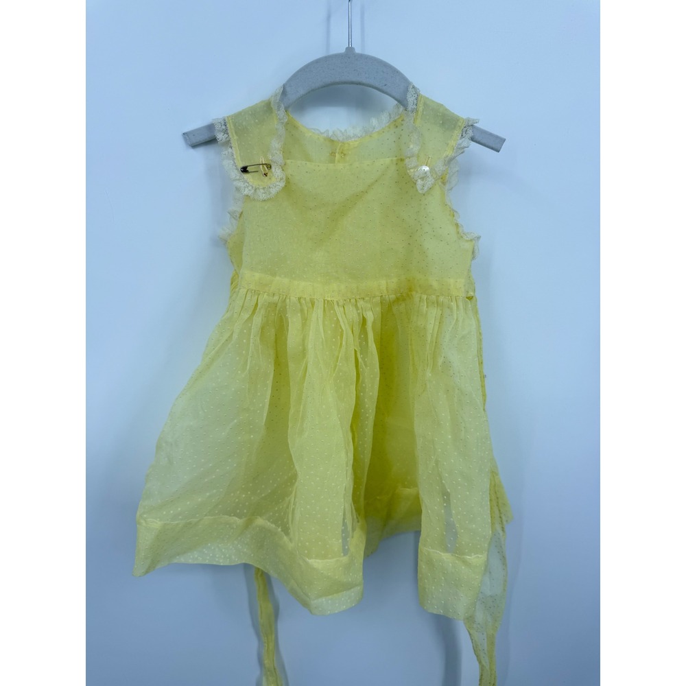 Unbranded‎ Vintage Swiss Dot Lace Dress Kids Yellow Sheer Pinafore Party Dress